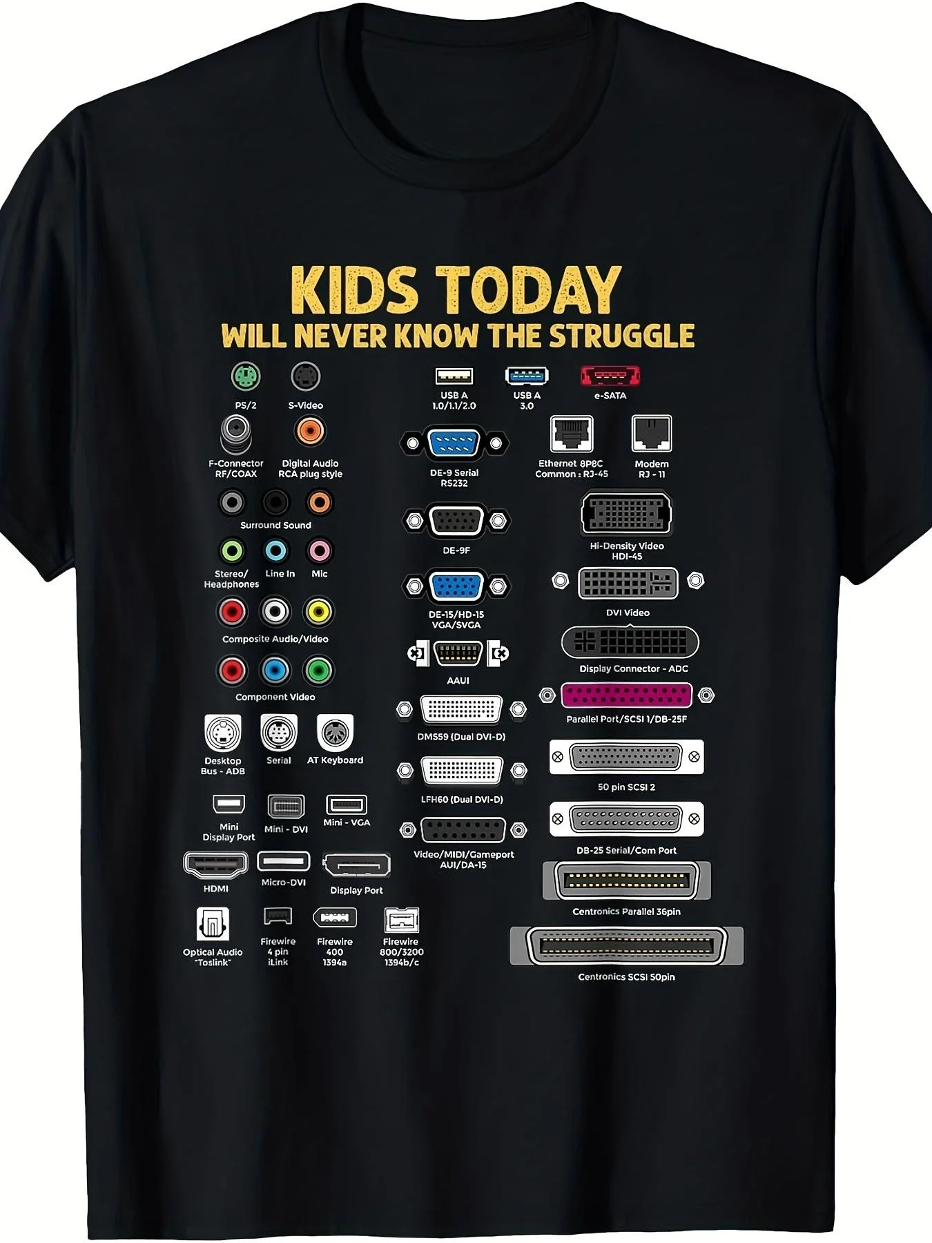 Retro technology nostalgic printed T-shirt, casual round neck short sleeved T-shirt, street style trendy top, holiday gift