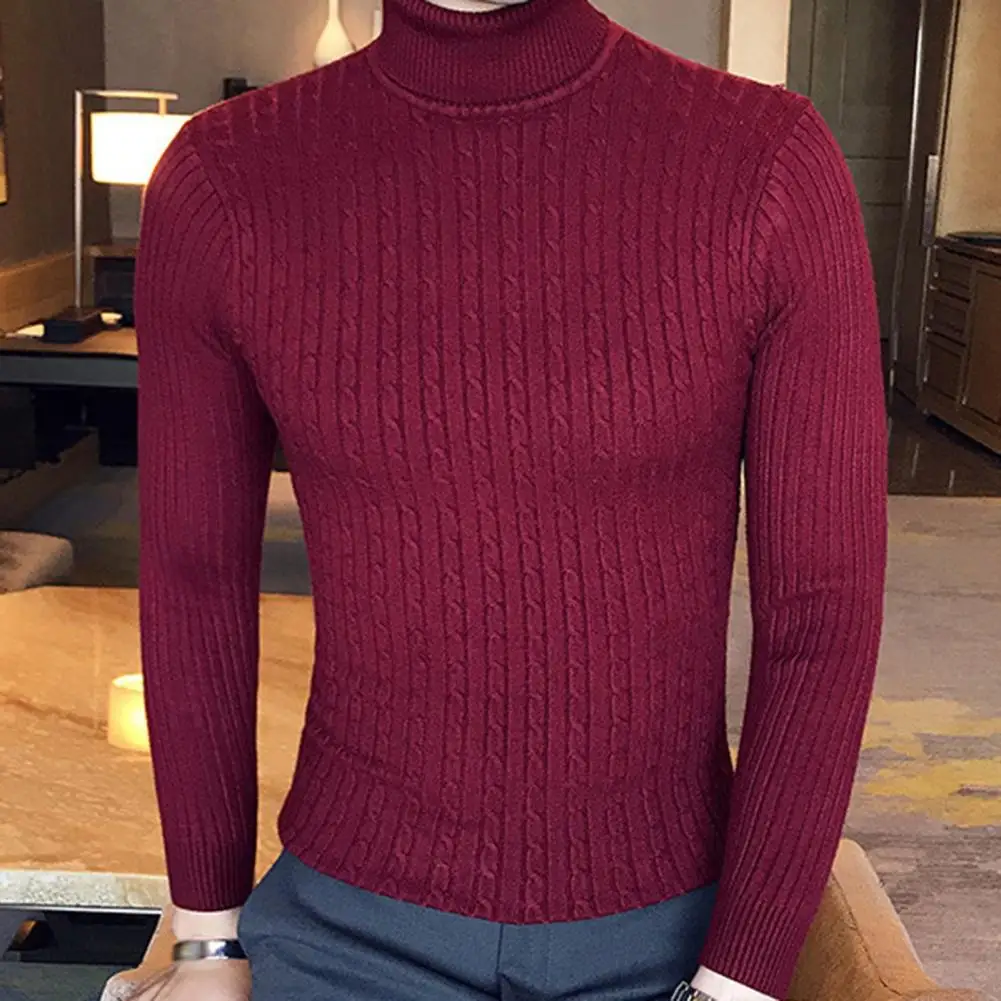 Mens Turtleneck Sweaters Winter Warm Knit Pullover Korean Cotton Casual Slim Sweater Male Clothing Bottoming Shirt