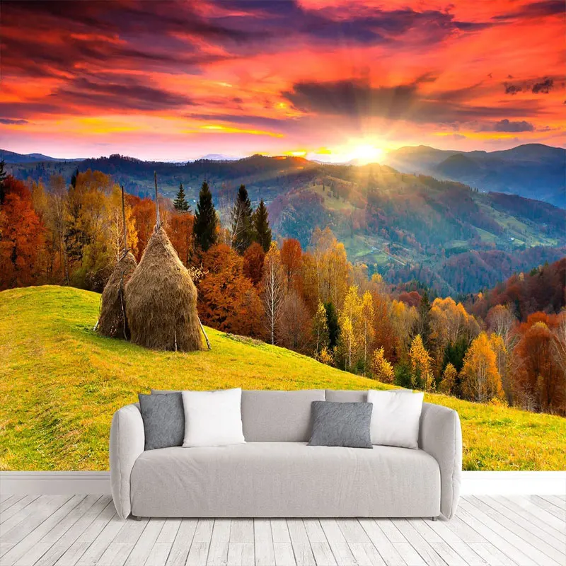 

Modern Wallpaper Fabric Textile Wallcoverings Nature Autumn Maple Leaf Forest Wall Mural Jungle Resplendent Sunset Customization