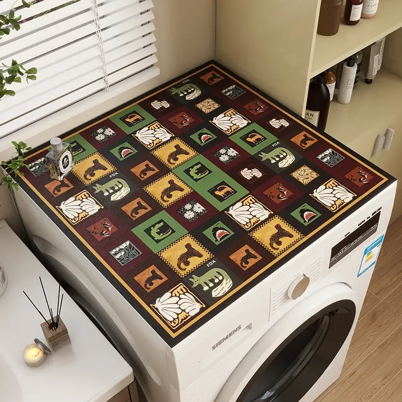 VIKAMA Multi Grid Animal Floral Washing Machine Top Mat Retro Collage Print Waterproof Anti Dust Dryer Surface Pad