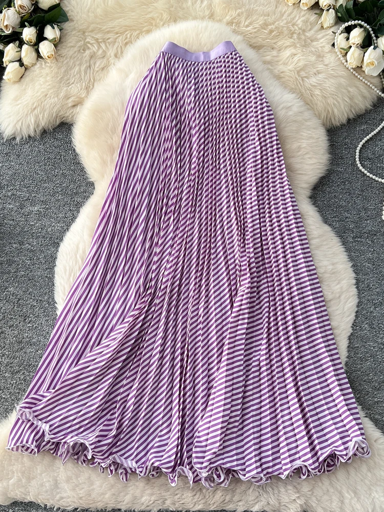 

Женская плиссированная юбка в полоску трапециевидной формы с эластичной резинкой на талии и грибком по бокам, элегантная осенне-весенняя Faldas для девочек, женские яркие цвета SK077