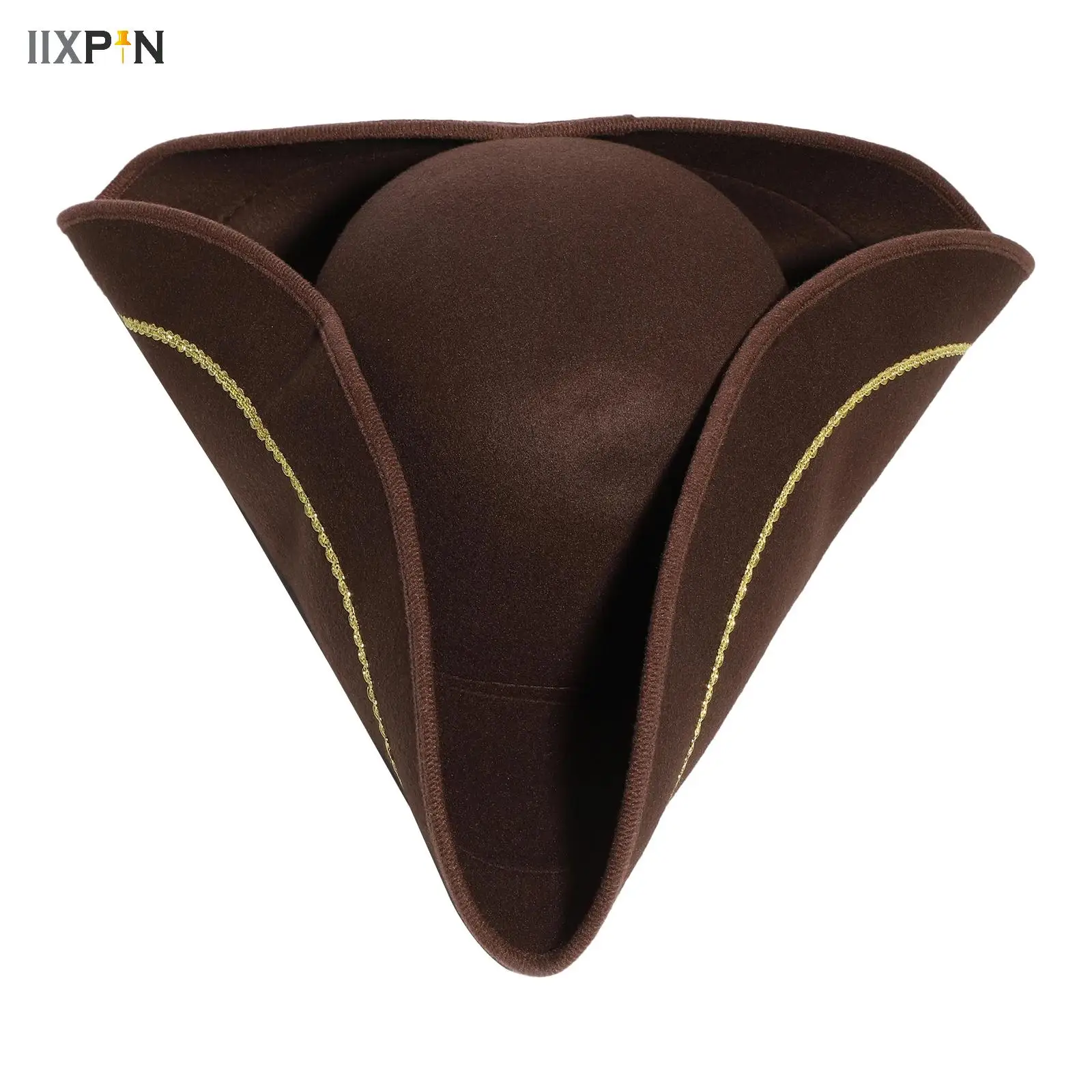Colonial Tricorn Hat Wide Brim Pirate Hat with Metal Braided Tape Revolutionary War Costume Accessory for Cosplay Themed Party