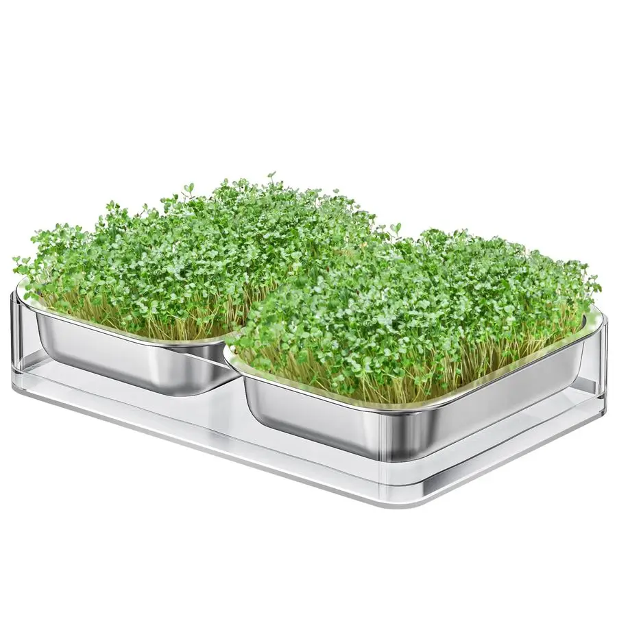 

Upgraded Visual Seed Sprouter Tray, Stainless Steel SoilFree Cultivation Germination Tray with Acrylic Base, Healthy Microgreens
