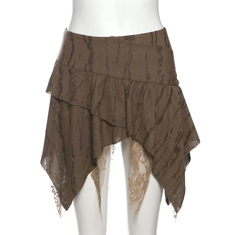 

2026 Spring Women's Retro Irregular Lace Splicing Folded Short Skirt
