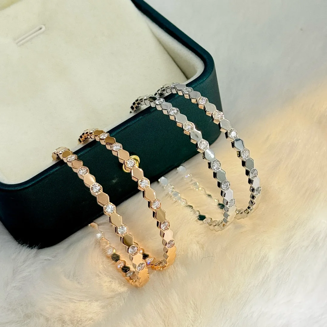 

100% 925 Sterling Silver Pave 5A Zircconia Honeycomb Style Large Size Hoop Earrings For Women Fine Jewelry