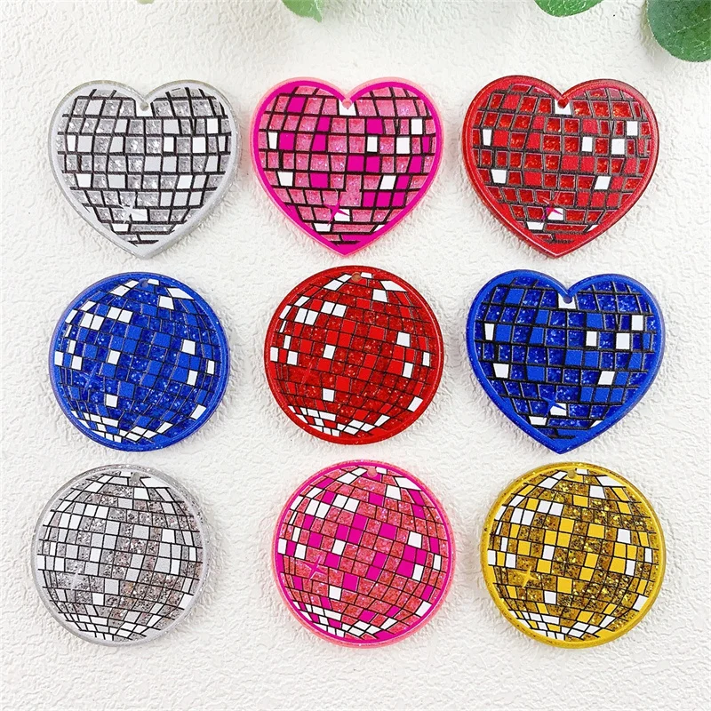 

Creative style 50pcs/lot color glitter plaid pattern print cartoon rounds hearts shape acrylic bead diy jewelry garment accessoy