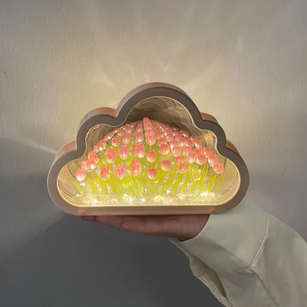 

Acrylic 20 Flowers Tulip Night Light Cloud Shape Handmade DIY Tulips Flower Table Lamp Creative LED Decorative Nights Lamp