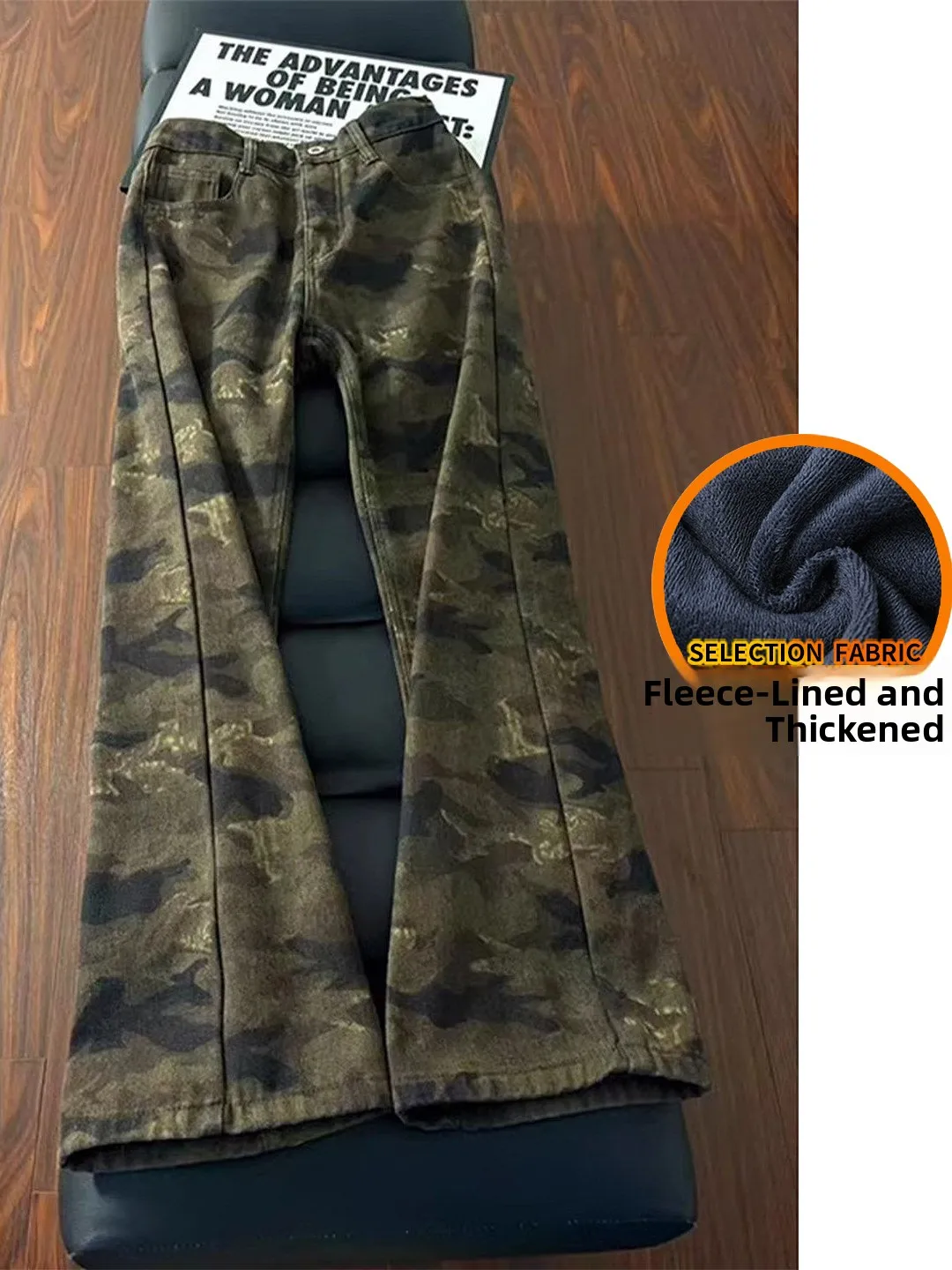 

Cleanfit Men's Fce Lined Camouflage Denim Jeans High Street Spring Autumn Loose Fit Trousers Casual Vintage Sle