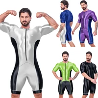 AMORESY hombres aceite brillante LICRA alto estiramiento transpirable triatlón traje de baño montar manga corta mono chándal mono Catsuit