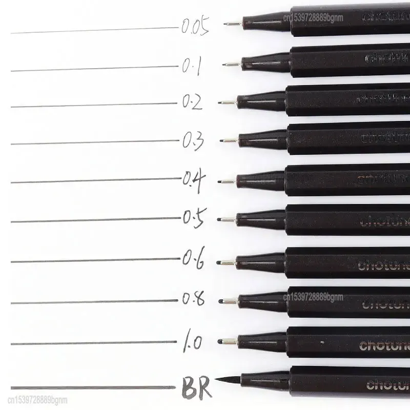 10Pcs Different Micron Tip Set Art Marker Fineliner Pen Brush Black Ink Pigment Liner For Manga Comics Drawing Sketch Drafting