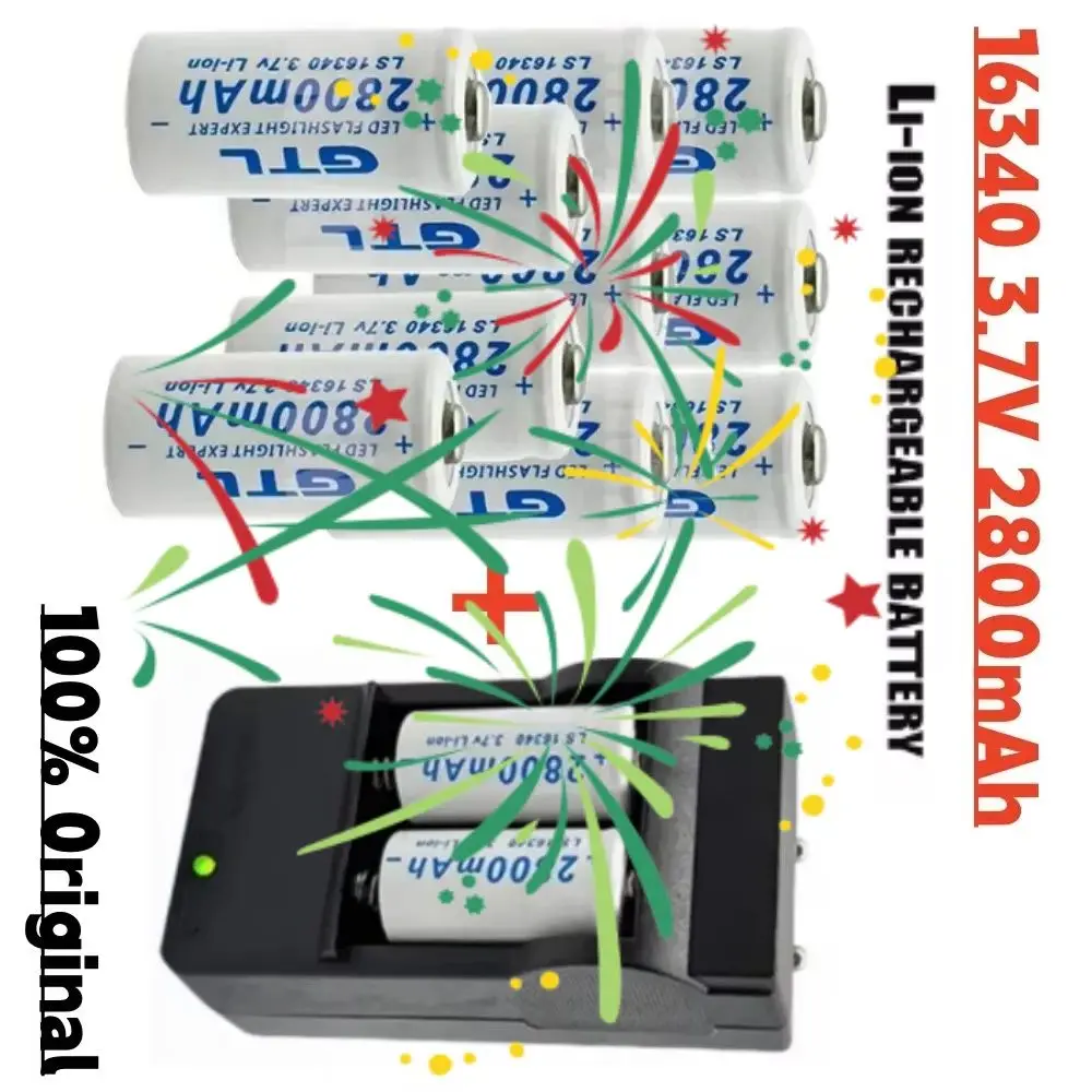 

New 3.7V 2800mAh Lithium Li-ion 16340 Rechargeable Battery CR123A for Laser Pen LED Flashlight with Cell And Charger