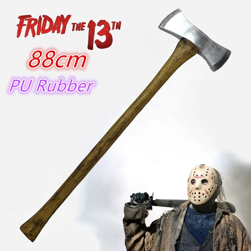 1:1 Cosplay Yellow Double-Bladed Axe Tool Jason Tomahawk Scare Props Stage Performance Role Prop Halloween Safe PU Rubber Model
