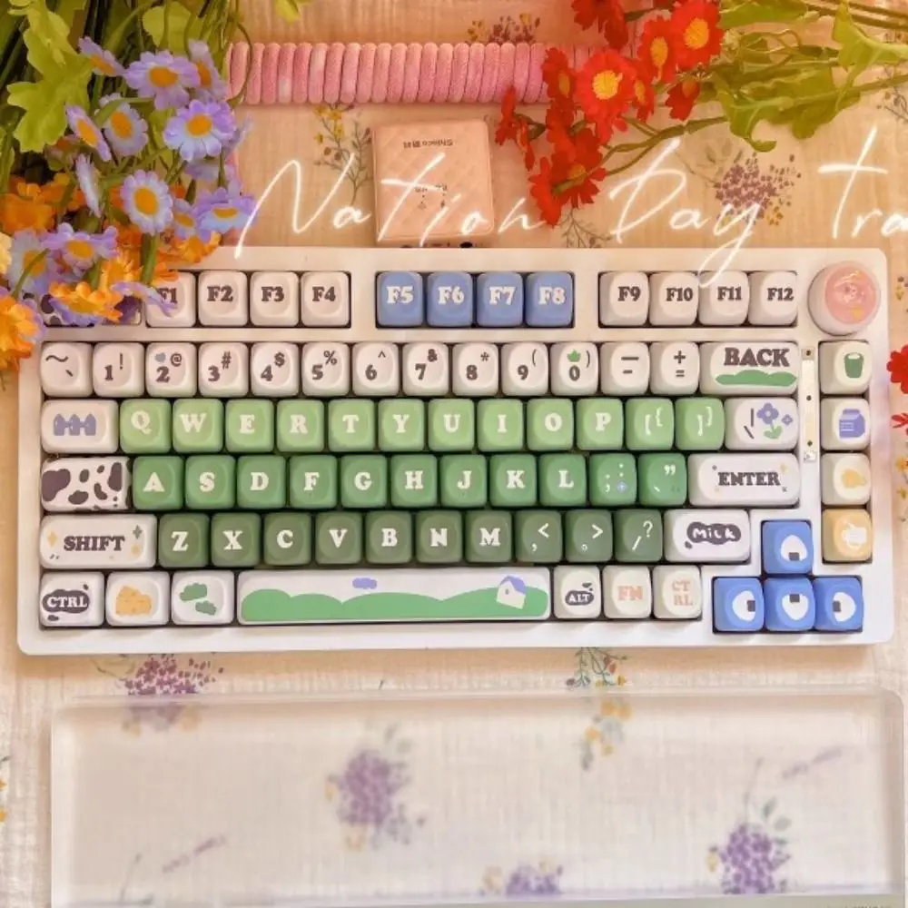 

New 132 Keys/Set Cow Pasture Keycaps Set MOA Profile PBT Material MOA Key Caps Double Shot Cute Replacement Keycaps