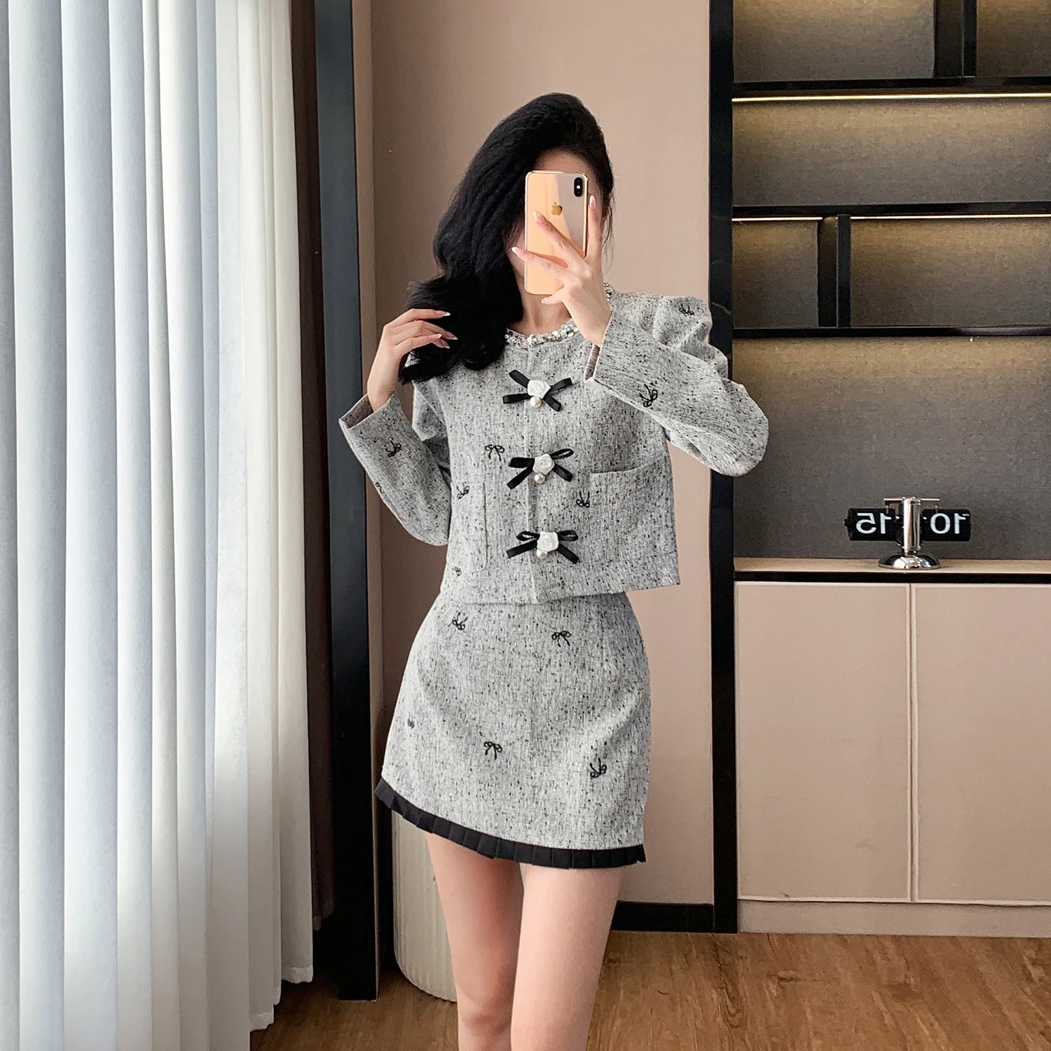 French Korean Drama Chaebol Heiress Elegant Suit Dress Set for Women, Autumn High-end Petite Skirt Two-piece Set High Quality