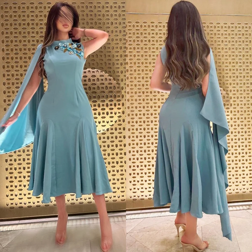 

Evening Prom Chiffon Pattern Engagement A-line O-Neck Bespoke Occasion Gown Midi es Saudi Arabia