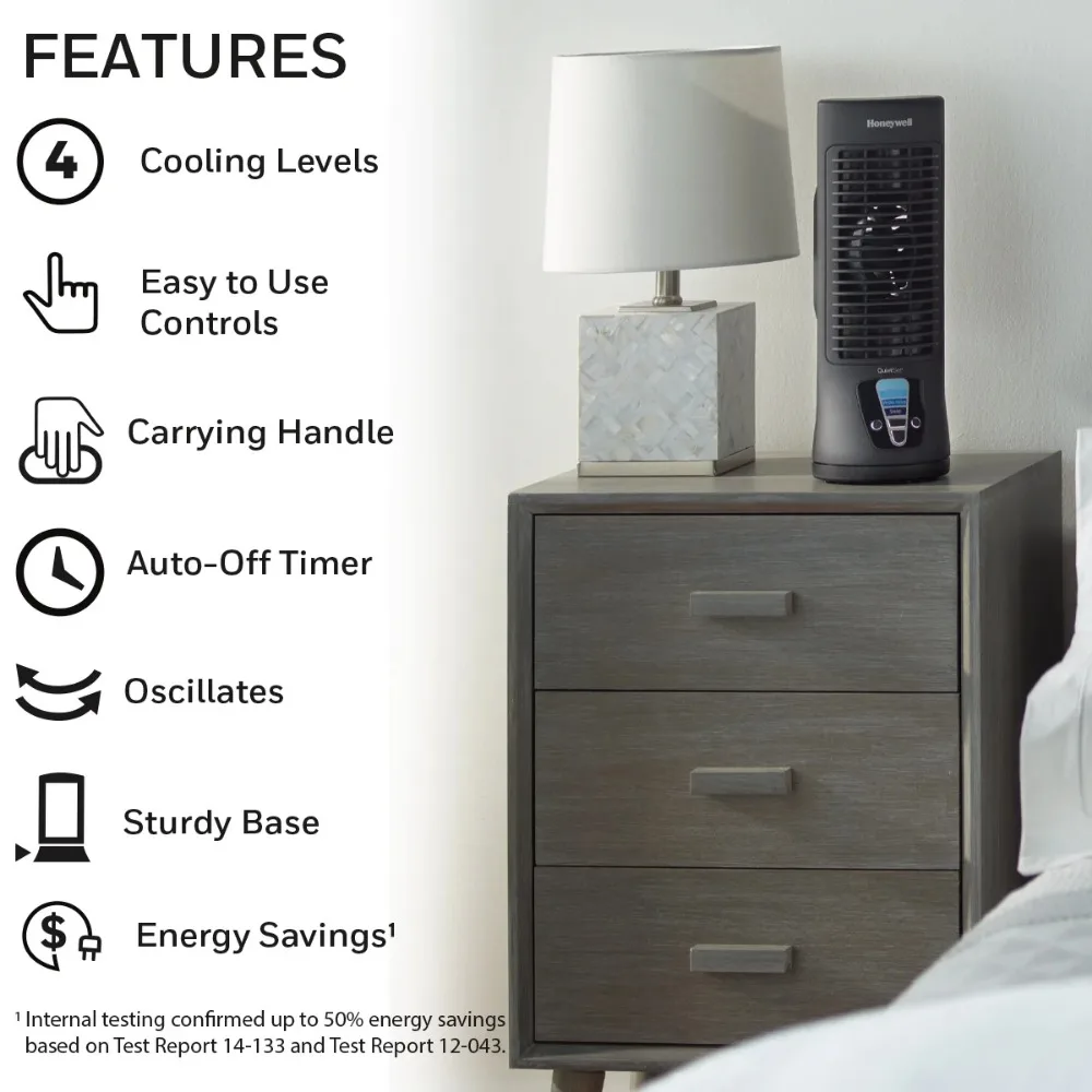 13" Black Oscillating Table Fan, 10ft Air Circulation Power, 4 Speed, Auto Off Timer