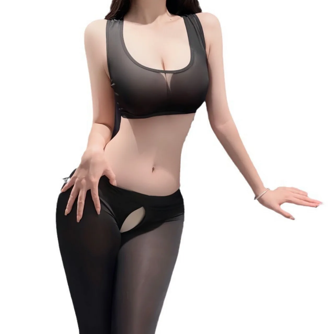 

Yoga Crotchless Pants Sexy Temptation Flirting Props Zipper Lingerie Ice Sexy Stockings Elastic Exposed Buttocks Outdoor Sexy Lingerie Set