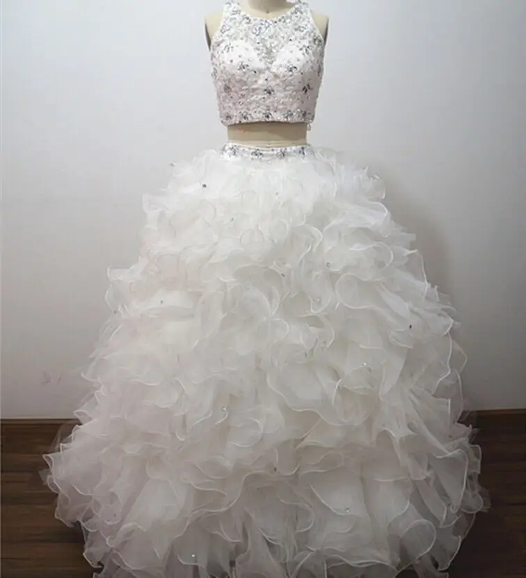 Customized Two Piece Ball Gown Quinceanera Dress 15 Fashion Crystal Beading Spaghetti Strap Sleeveless Formal Ruffles