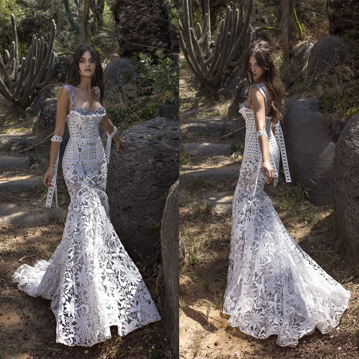 

New Hollow-Out Mermaid Wedding Dresses Flower Beads Sweetheart Neck Bridal Gown Zipper Custom Made Brush Train Robes De Mariée