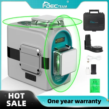 Decteam 2x360 laser level self leveling horizontal vertical green cross line laser tools with Li-ion battery and hard carrying case