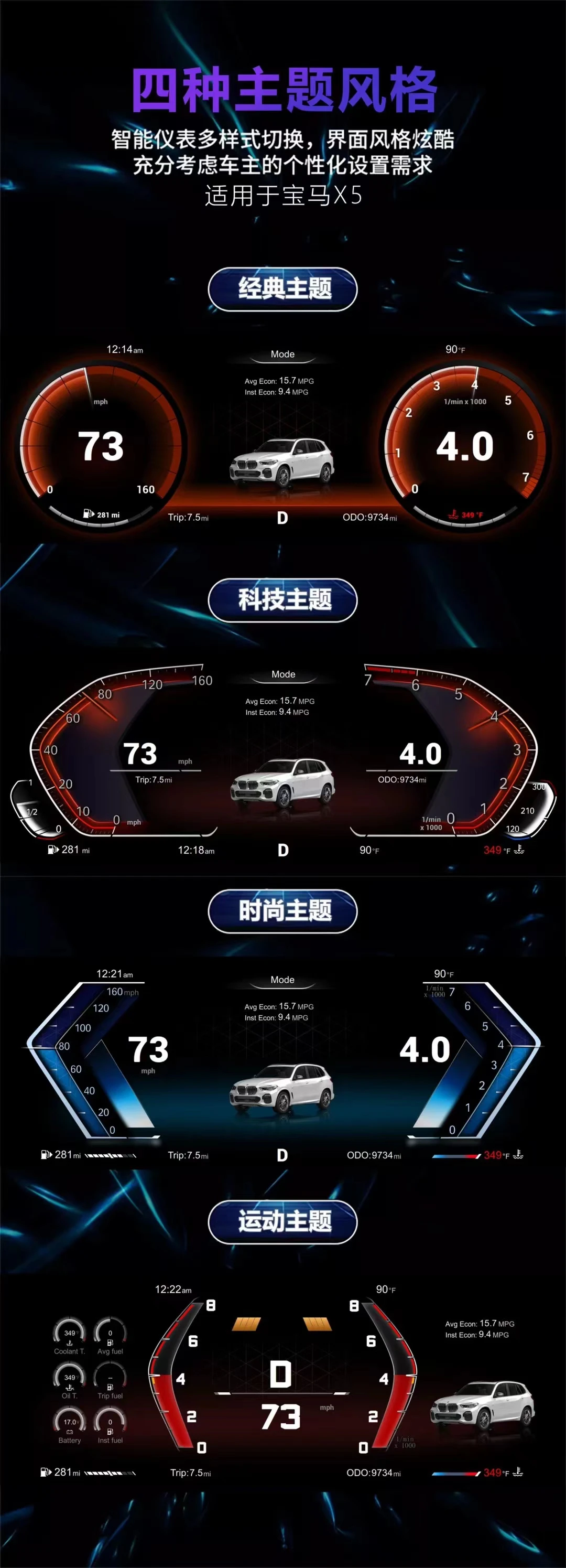 أداة العنقودية الرقمية لسيارات Bmw 3/5 Series F06 F10 F11 F18 F30 F31 F34 2011-2017 شاشة عرض علوية Hud Lcd Speedmeter لوحة القيادة