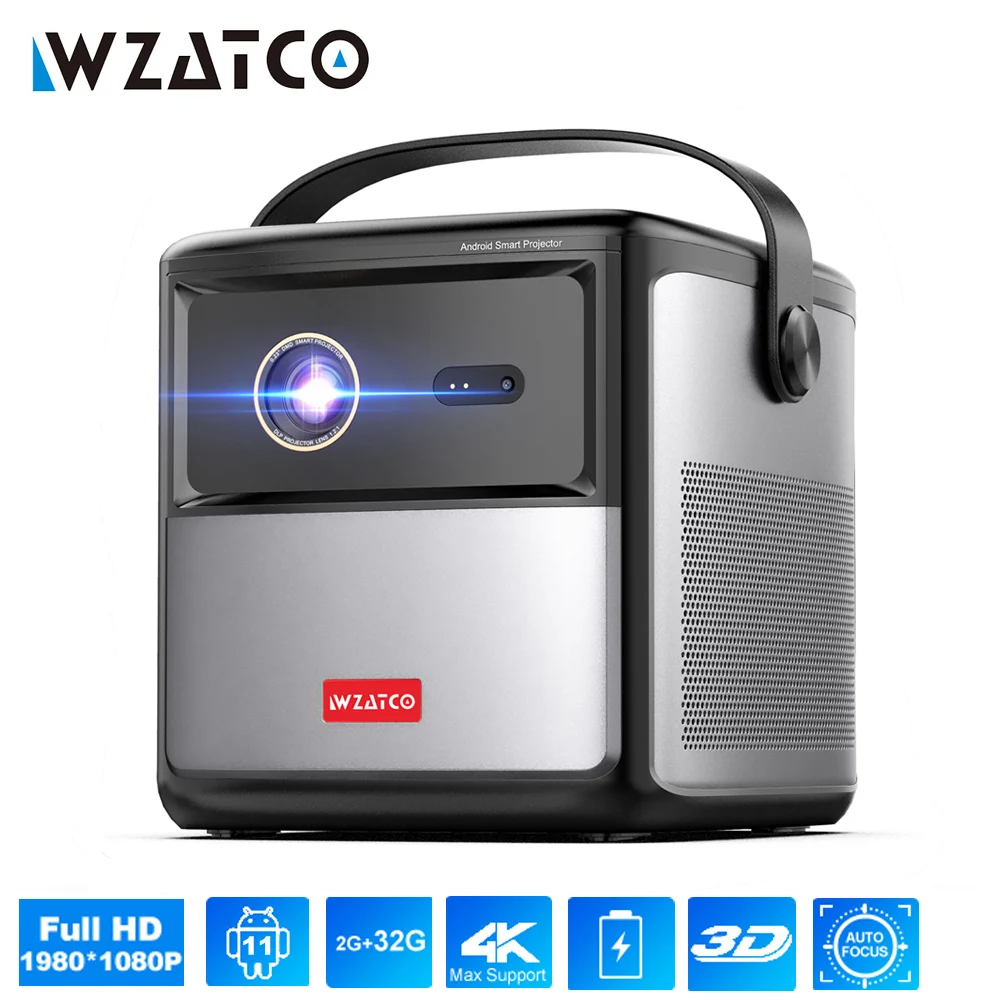 WZATCO S90 Full HD 1080P 4K DLP MINI 3D Projector 32G Android 5G WiFi 300Inch Beamer LED Smart Pocket Cinema Projector battery