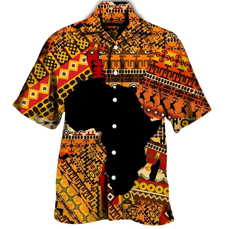 Bunte böhmische afrikanische grafik hemden für männer kleidung mode herren kurzarm lässig y2k revers bluse sommer strand oberteile