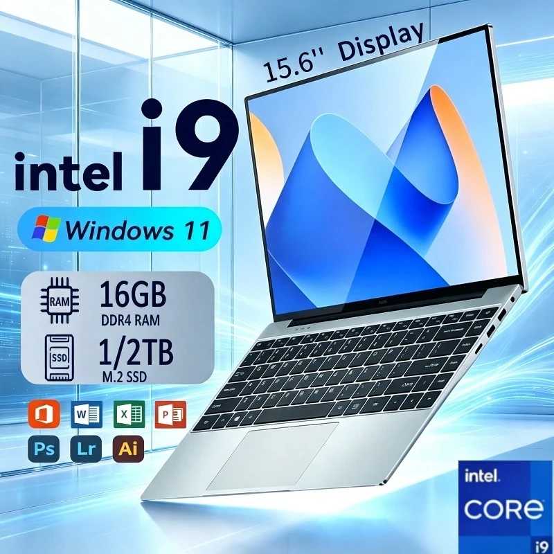 2026 New Ultra Slim 15.6 Inch Laptop Intel Core I9-9900 32GB RAM 2TB SSD for Gaming Office Study Windows 11 pro FHD 1920*1080