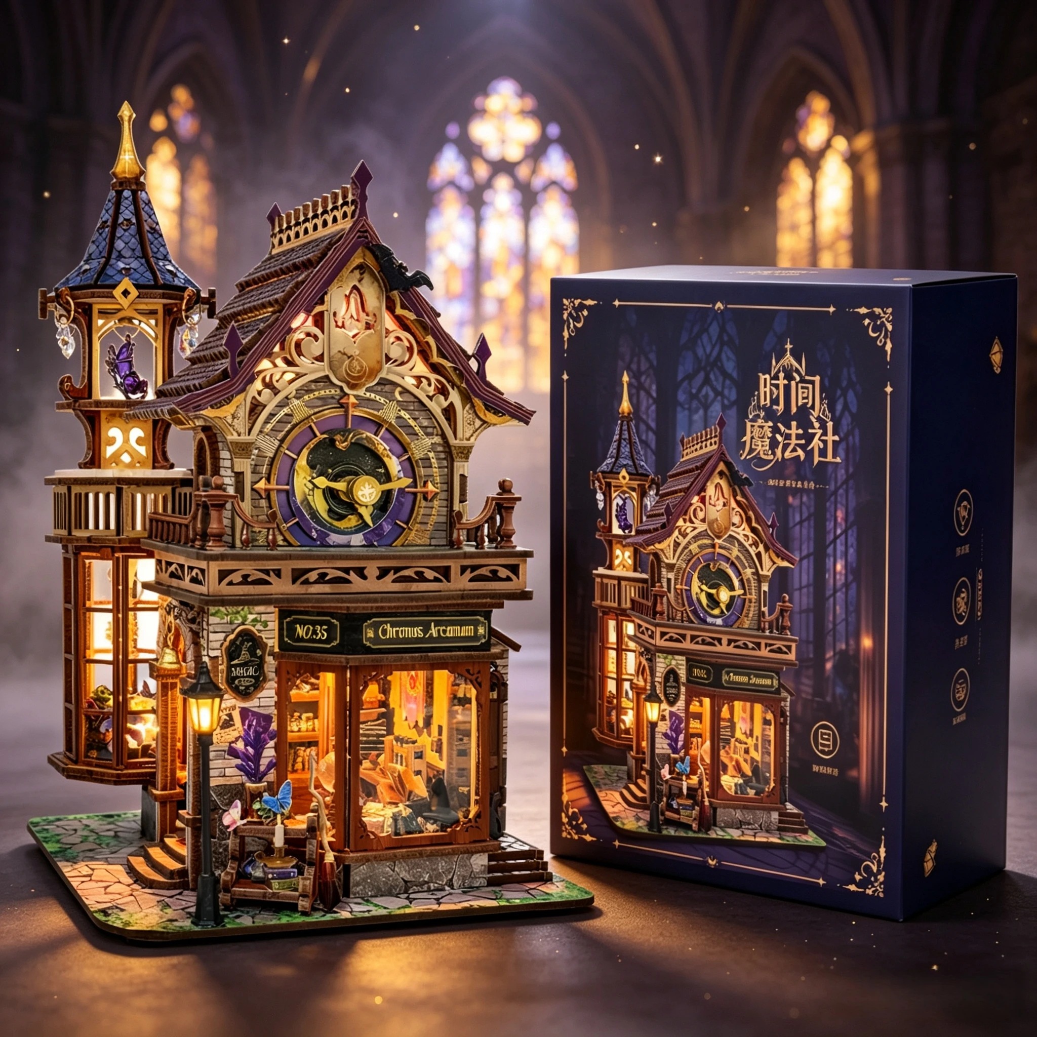 DIY Book Nook Time Magic Club Cottage Wooden Puzzle Miniature Dollhouse Handmade Model Kit Home Decor Birthday Gift For Adults