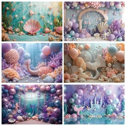 Fondos temáticos de sirena para cumpleaños de bebé, fondo fotográfico para fotografía de Baby Shower, decoración navideña, utilería para sesión fotográfica