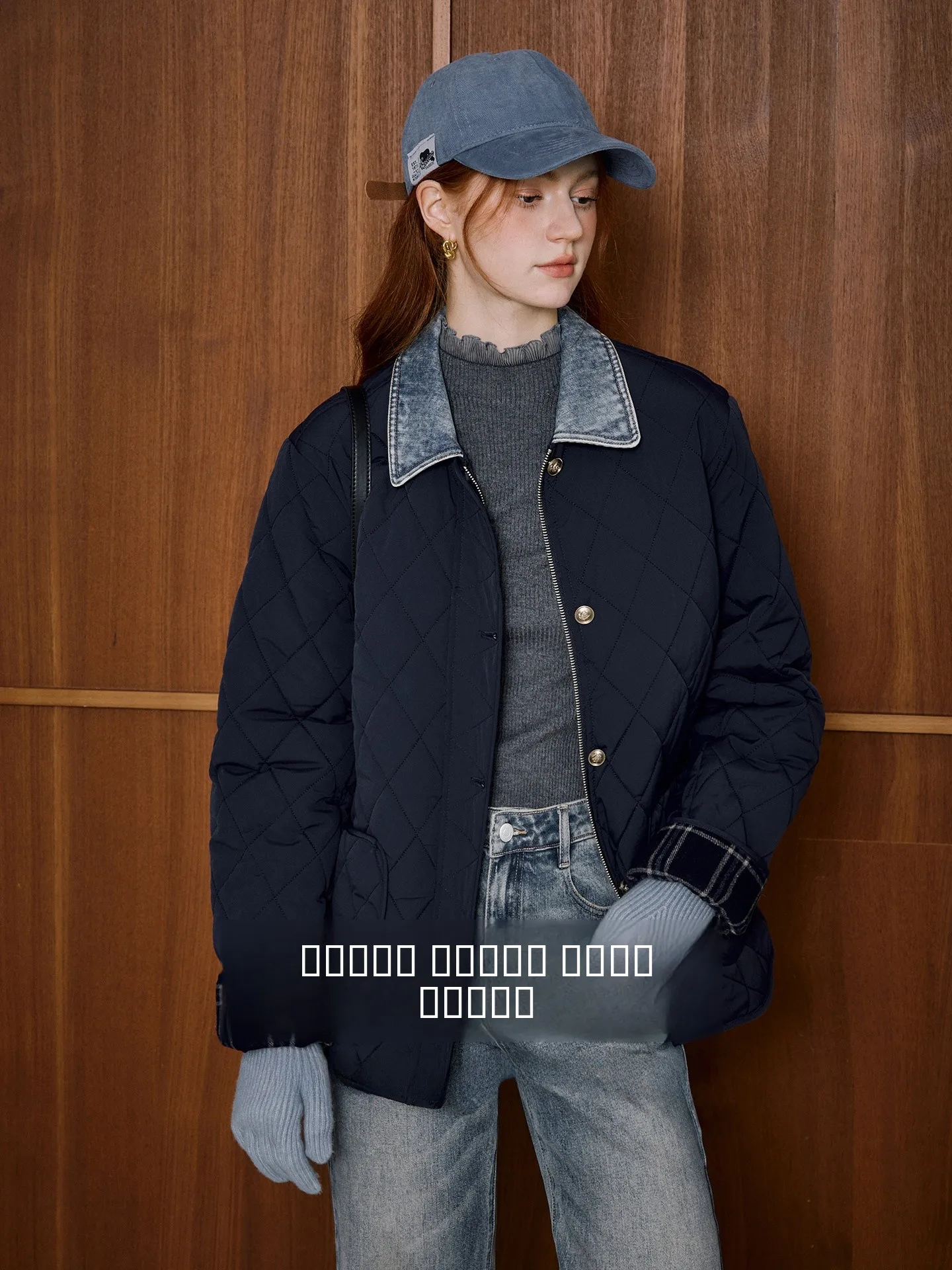 

KUHNMARVIN Women's Cotton Jaet Sweet Cool School Campus Sle Retro Diamond Stitching Winter New Arrival Outerwear