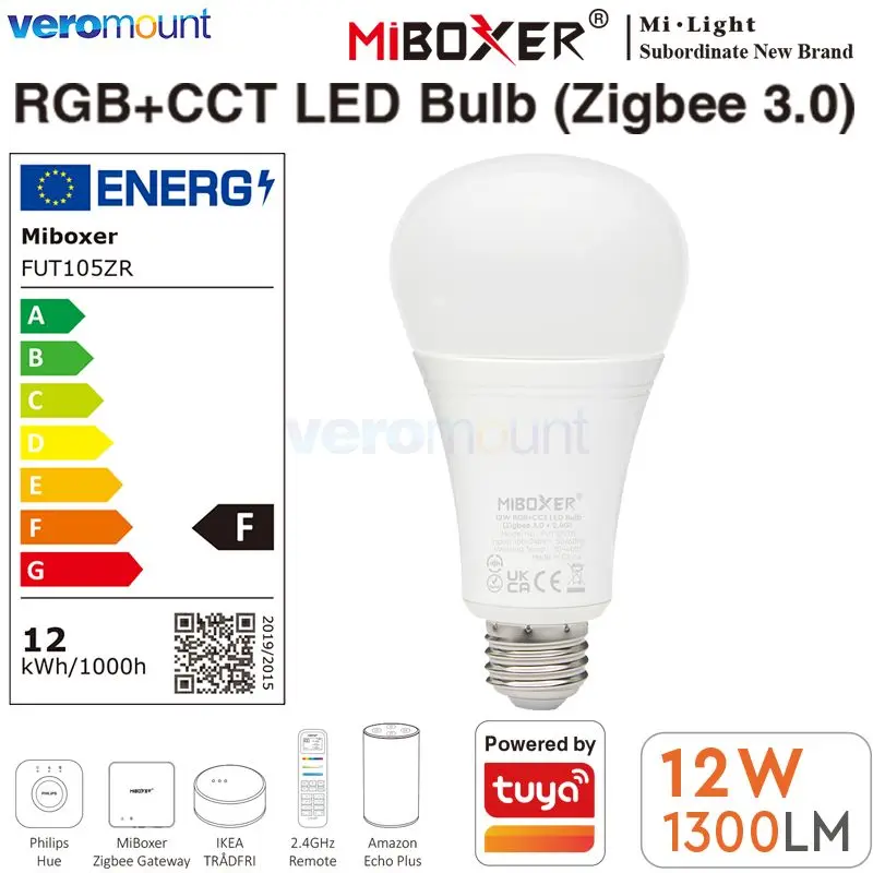 

Miboxer (Zigbee 3,0 + 2,4G) 12 Вт RGBCCT Светодиодная лампа E27 FUT105ZR AC110V 220V Умная лампа с регулируемой яркостью Zigbee 2,4G RF Пульт дистанционного управления