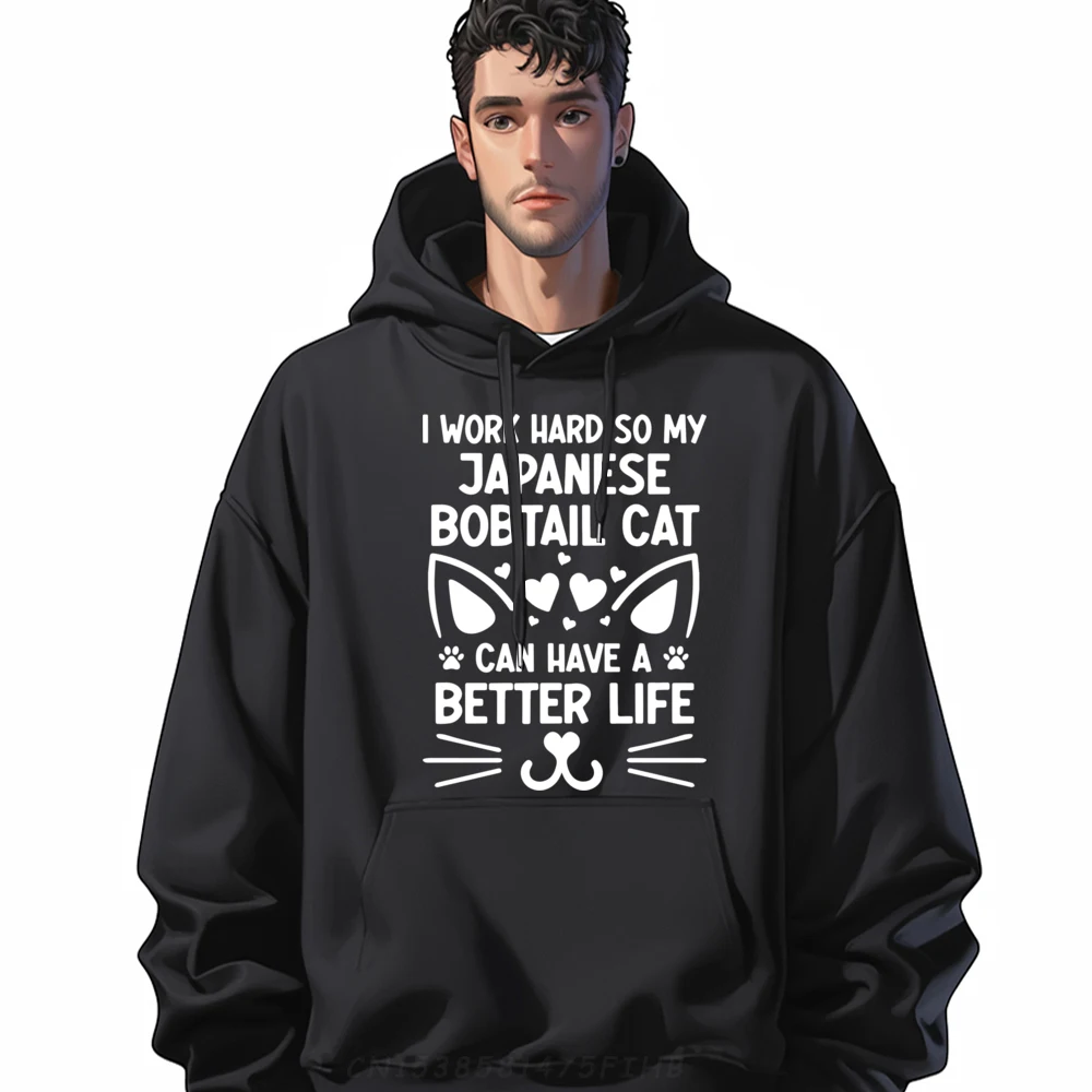 I Work Hard Japanese Bobtail Cat Can Have A Better Life Funny Shirts Men's Clothing 2024 Tops & Tees Harajuku