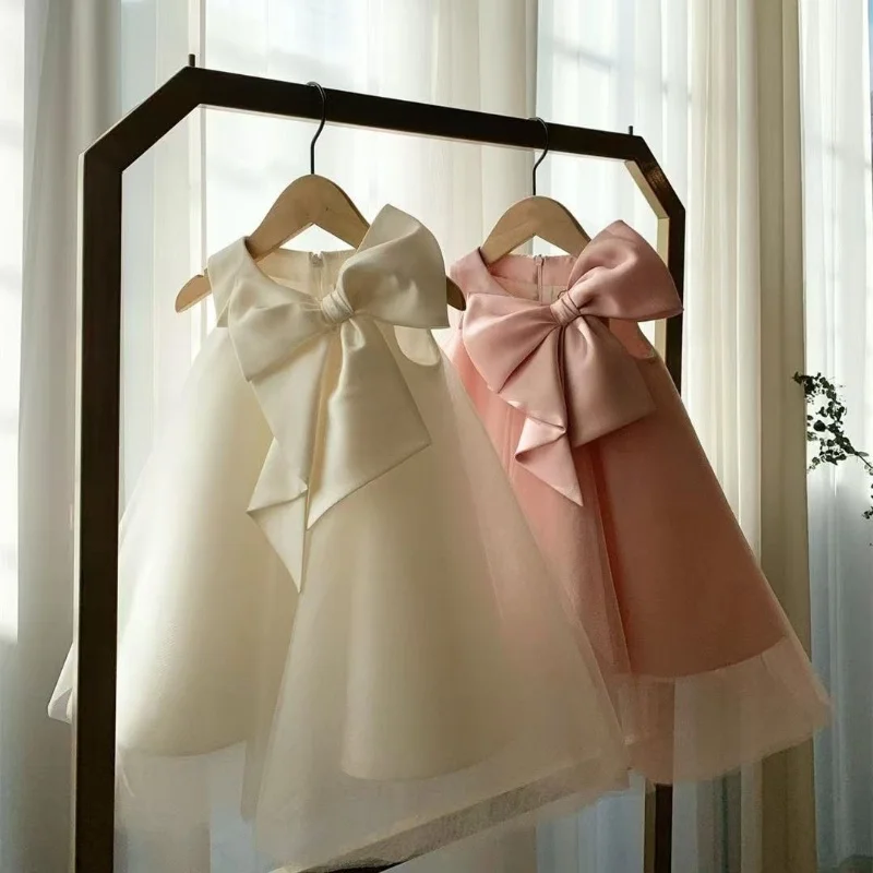 High-end Customized Summer Bow Dress For Girls Cute Birthday Dress For Baby Girls Princess Dress 80-140CM