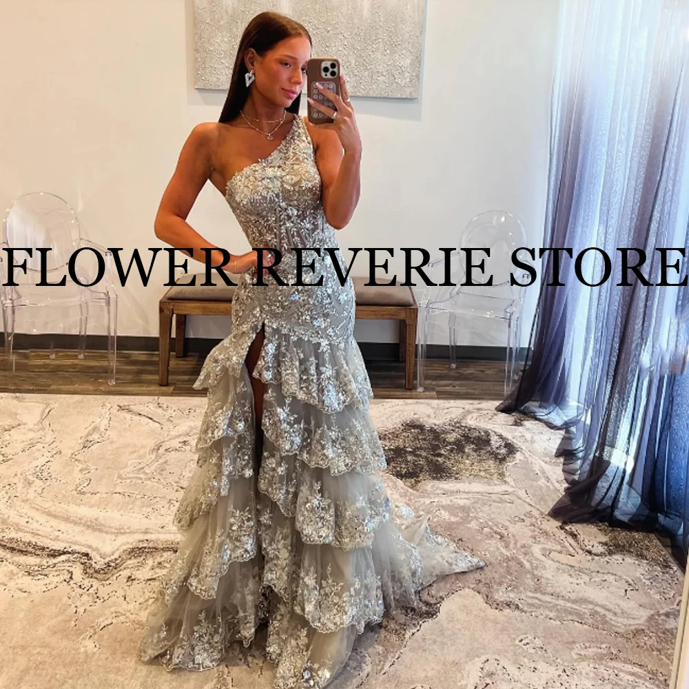 Personalizado requintado moda clássico de alta qualidade net em camadas applique bola vestidos longos de um ombro vestidos de baile