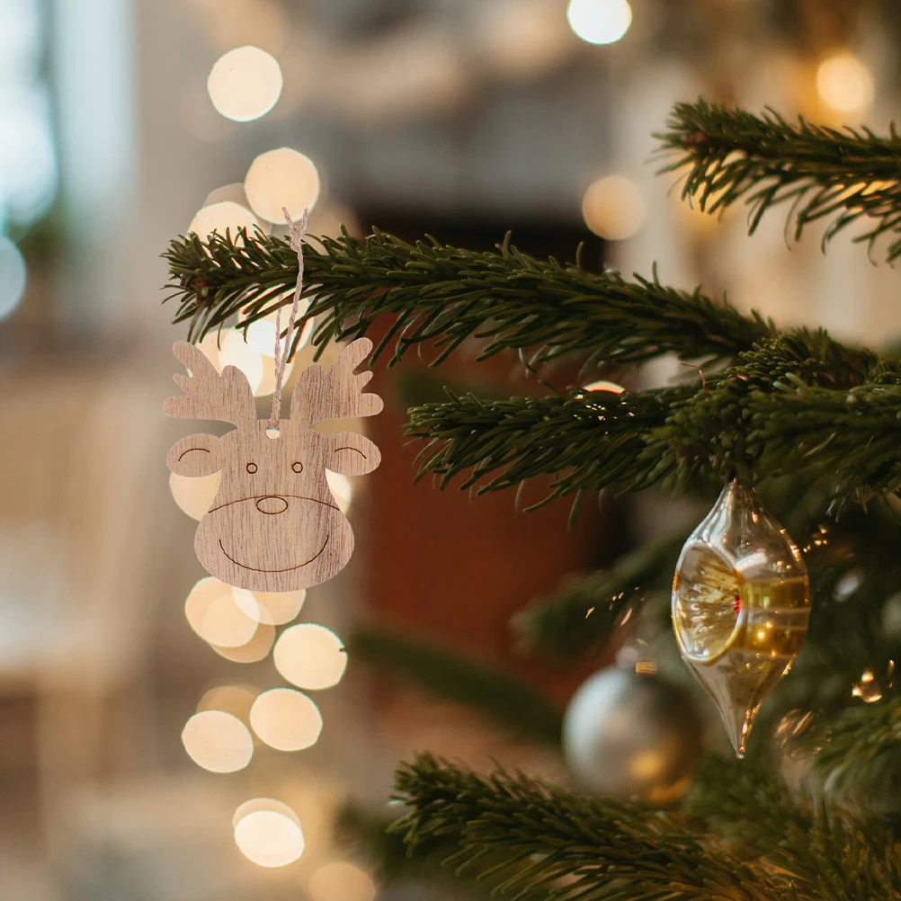 

30Pcs DIY Wooden Reindeer Ornaments Unfinished Xmas Decorations Jute Twine Christmas Tree Pendant Crafts Blank Wooden Pendants