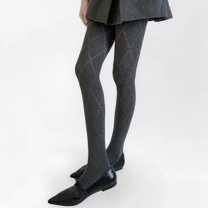 Women's Tights Autumn and Winter Retro Rhombus Jacquard Elastic Cotton Pantyhose Women Lingerie Hosiery Body Stockings Pantyhose