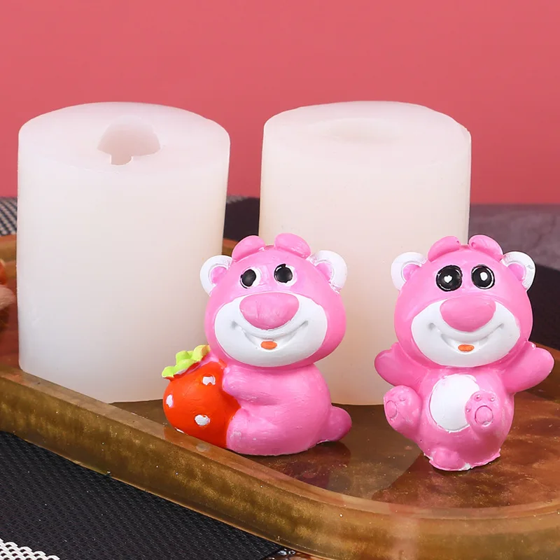 

A DIY cake baking mold; strawberry happy bear resin car fragrance candle gypsum ornament silicone mold.