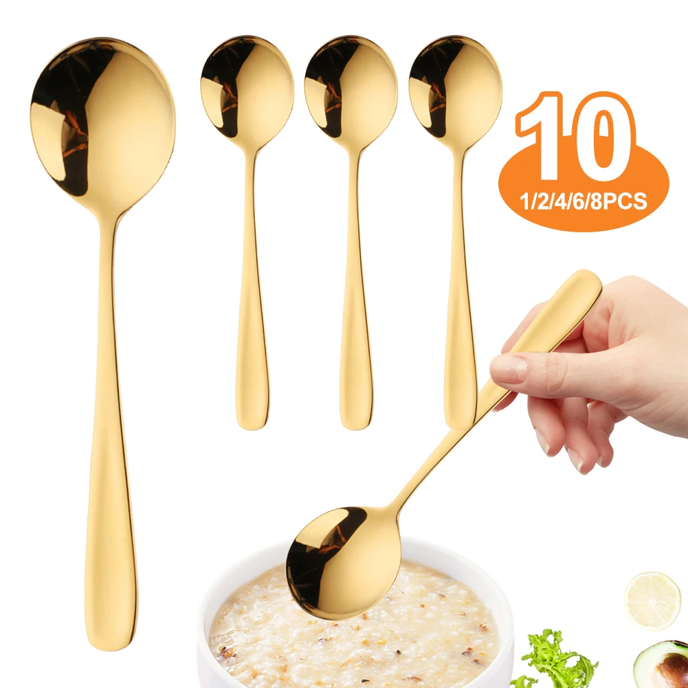 Stainless Steel Tableware Matt Gold Spoon, Soup Spoons, Bouillon Spoons, Soup Spoons & Dishwasher Safe, Set of 8, For Home