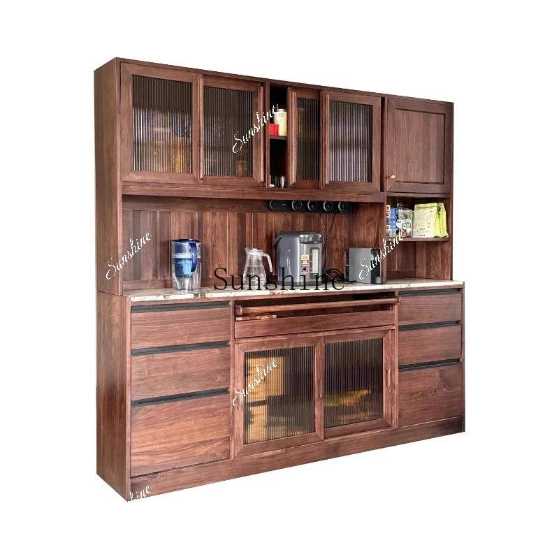 Solid wood dining side simple household living room locker medium antique walnut cabinet  FT