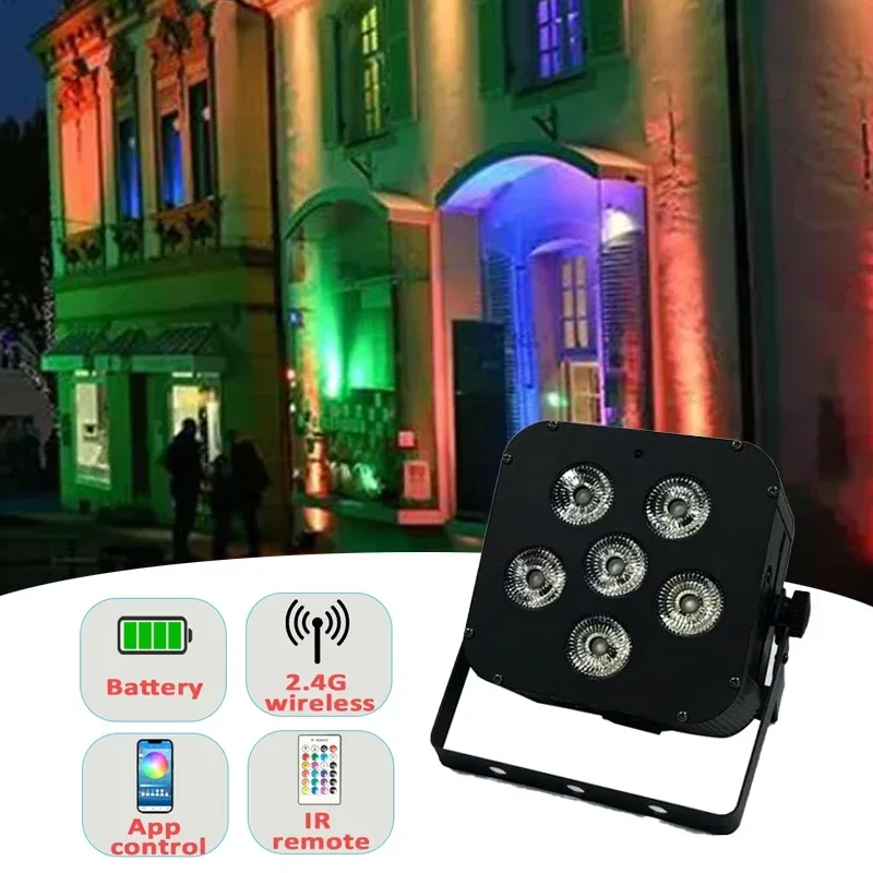 6pcs18W RGBWA+UV6in1 LED Par Light Disco Light with DMX 512 WiFi Par Battery Power Remote Wireless Uplight for wedding party DJ