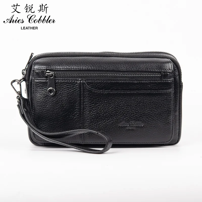 Business man's genuine leather cross-body handbag with multiple functions, lightweight hand-held wrist bag and wallet