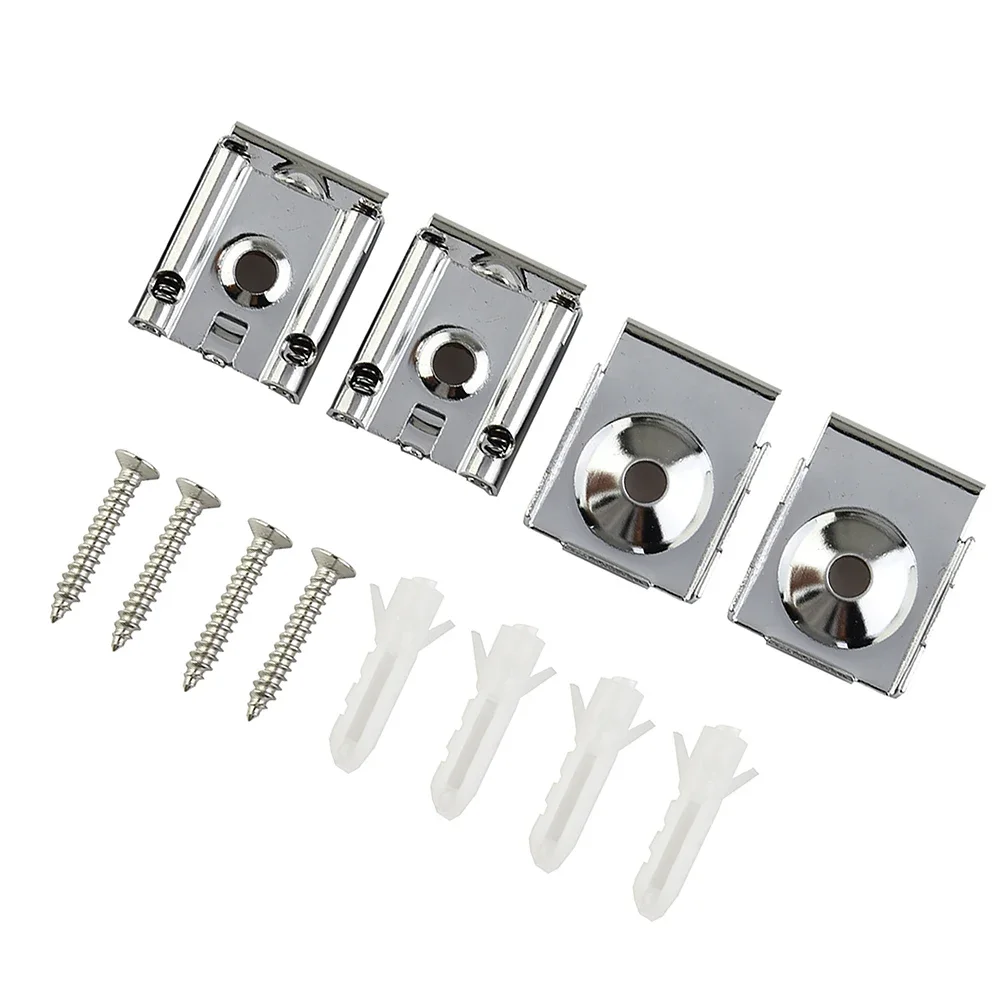 

4 PCS Bathroom Mirror Glass Wall Hanging Fixing Kit Frameless Clips Mounting Hanger Clamp Chrome Wall Brackets Clamps