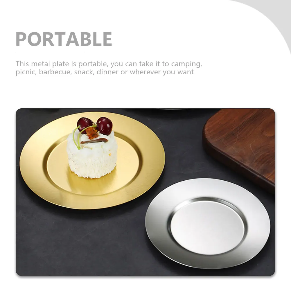 

Stainless Steel Plate Food Grade Portable Widened Design Dinner Snack Steak Metal Dishwasher Safe Serving Platters Plates