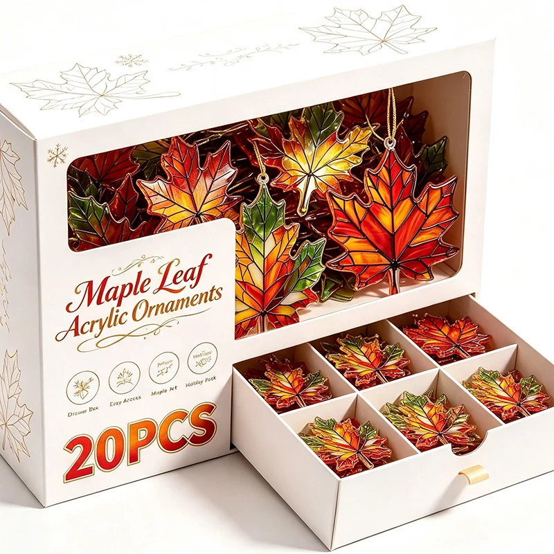 20/1PCS 2D Flat Acrylic Maple Leaf Decorative Pendant Stained Glass Fall Window Hanging Ornament Thanksgiving Home Party Decor