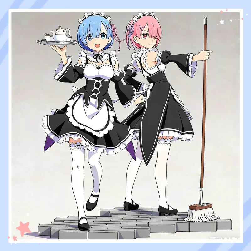 

Набор фигурок Рем и Рам в костюмах горничных с сердечками из аниме Re:Zero - Жизнь с нуля в другом мире, коллекционная модель для фанатов аниме