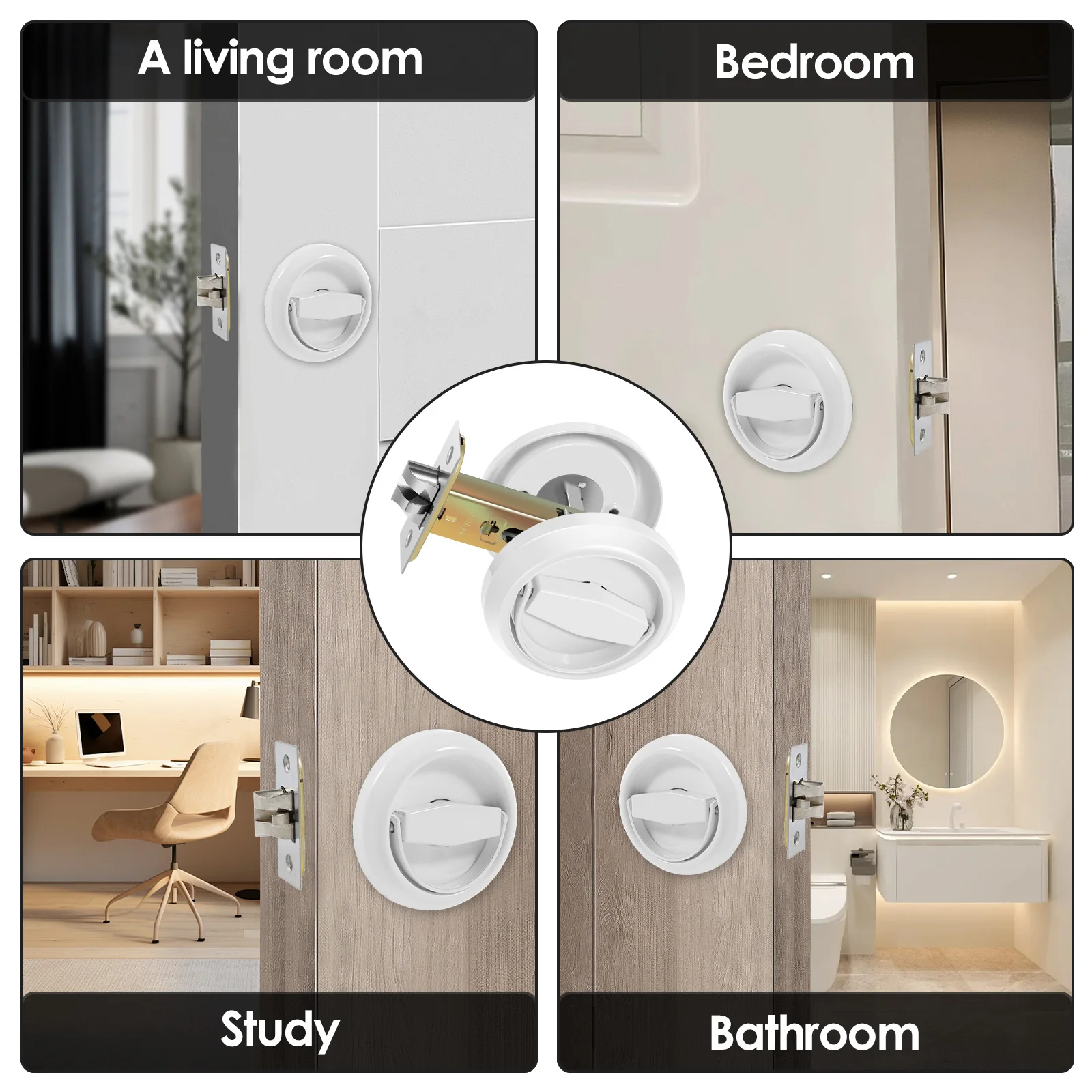 Keyless Recessed Door Lock 304Stainless Steel Rustproof Hidden Door Handle Lock for Sliding Door Recessed Cup Door Handle