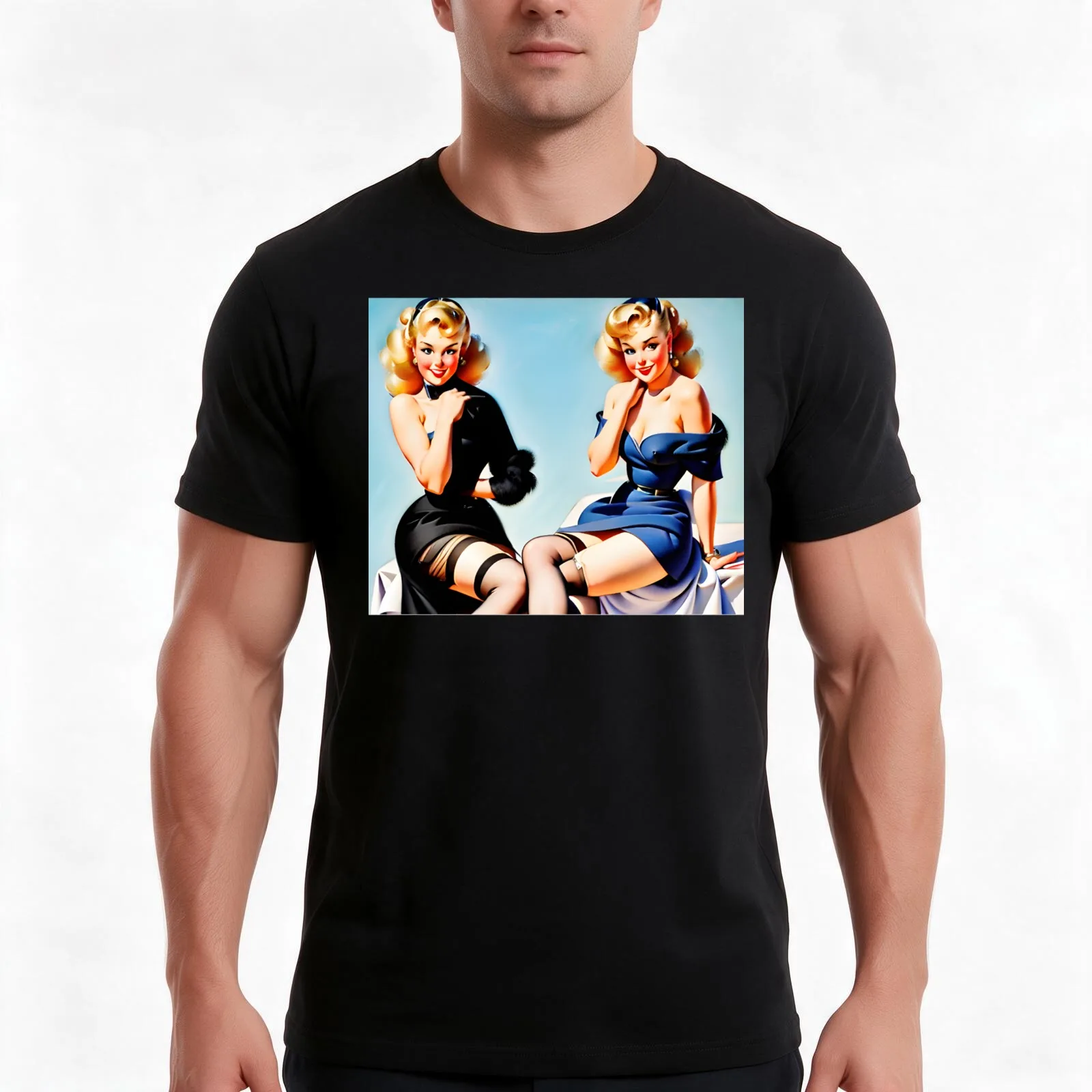 Gil Elvgren Essential T-Shirt, Summer Casual Cotton Tee, Oversized Streetwear Tops, Vintage Graphic Print, Unisex Men Women