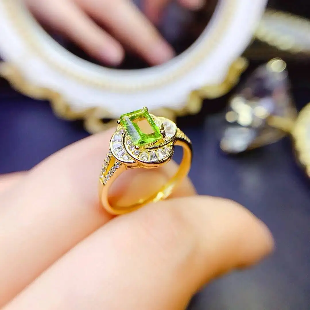 KJJEAXCMY New Jewelry Natural Women's Peridot Ring 925 silver inlay Colorful and splendid Crystal pure fire flash explosion