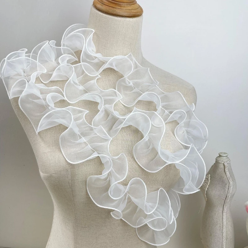 

40 ярдов белой плиссированной кружевной тесьмы с аппликацией, оборками и бусинами для рукоделия и шитья